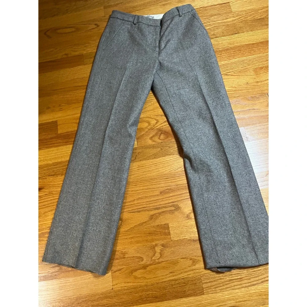 Vintage J Crew Women Brown Herringbone Wool Blend Flared Trousers Pants Size 4 - Picture 1 of 5